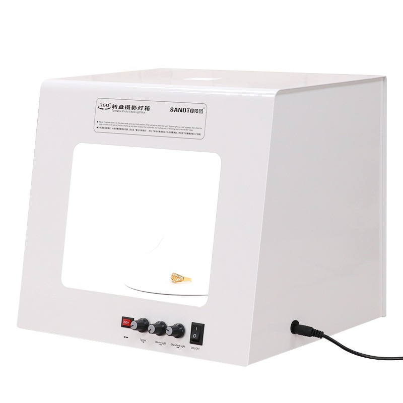 Photography Still Life Lighting - กล่องถ่ายภาพเครื่องประดับพร้อมแท่นหมุนไฟฟ้า กล่องไฟถ่ายภาพเครื่องประดับทองและเงิน โต๊ะถ่ายภาพสินค้าขนาดเล็ก