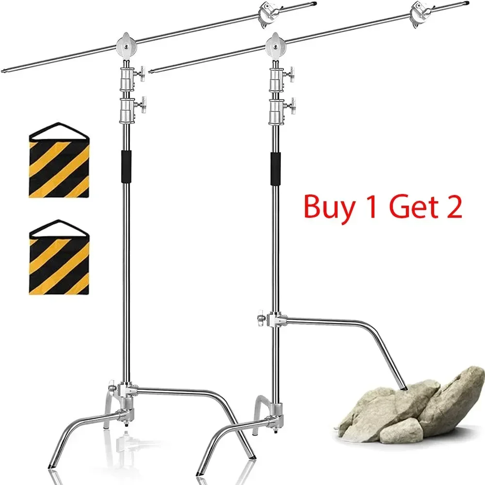 Photography Lighting For Products - ขาตั้งไฟสแตนเลสแบบมีแขนขวาง พร้อมถุงถ่วงน้ำหนัก อุปกรณ์เสริมสำหรับสตูดิโอถ่ายภาพ พร้อมก้านต่อขยาย ความยาว 2.49