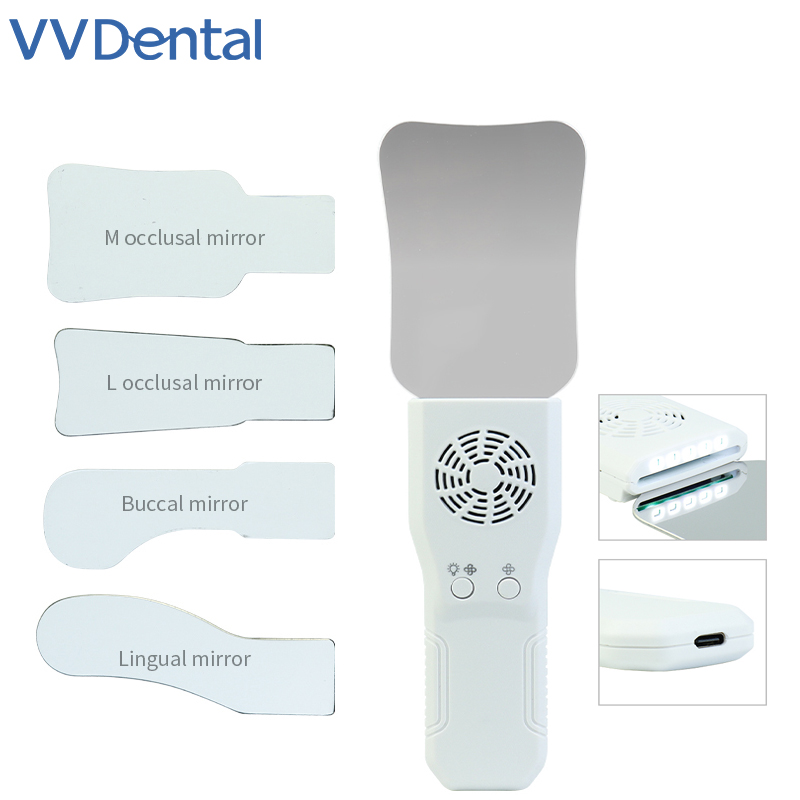 Photography Lighting Kit - ชุดกระจกกันฝ้าสำหรับทันตกรรม VVDental สำหรับการถ่ายภาพในช่องปากแบบไร้ฝ้า กระจกสแตนเลสพร้อมไฟ LED สำหรับการสะท้อนแสงทางทันตกรรมจัดฟัน