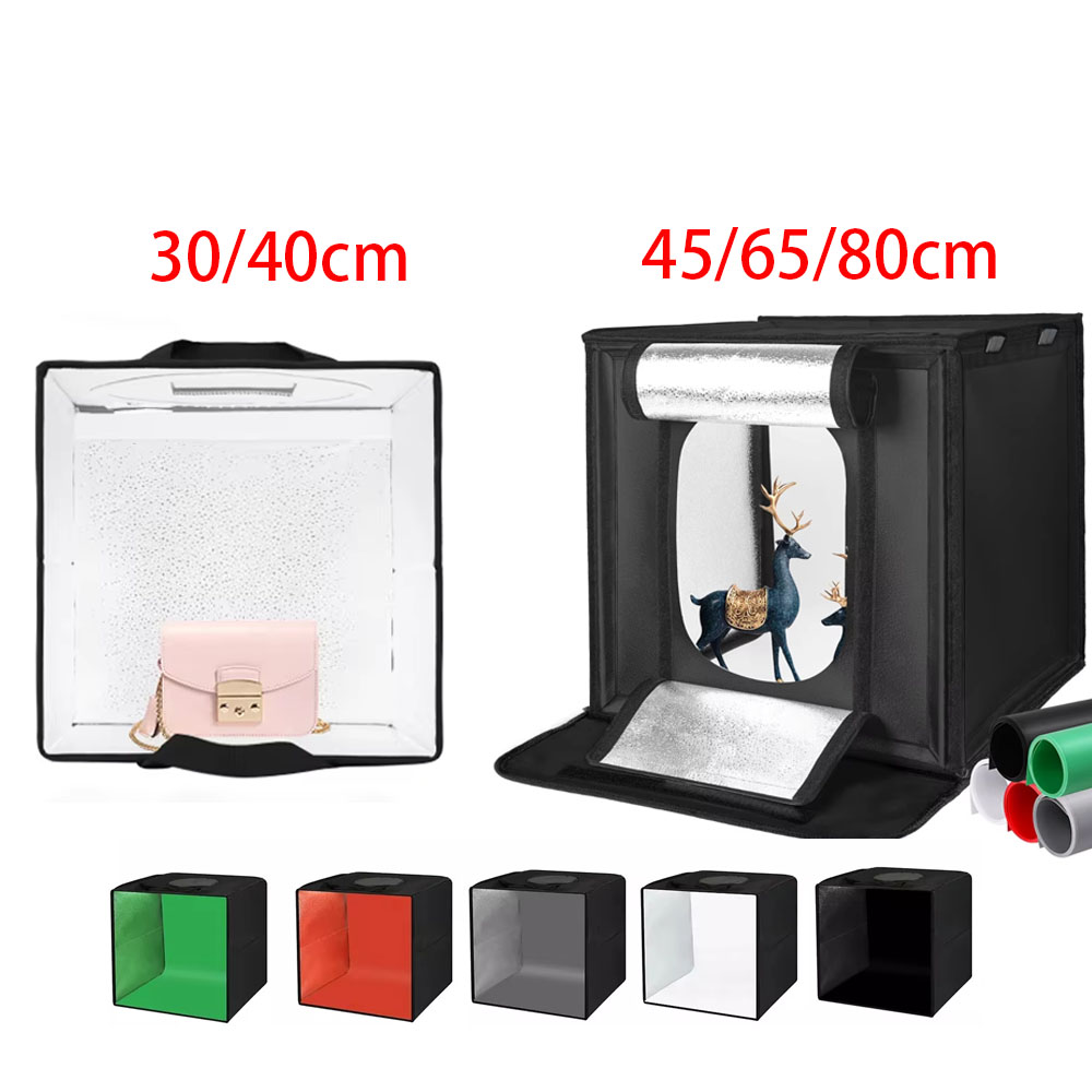 Photography Lighting Kit - 30/40/45 65 80 ซม.การถ่ายภาพเต็นท์แสงสตูดิโอSoftBoxแบบพกพาตารางยิงเต็นท์ชุด 5 พื้นหลังฉากหลัง