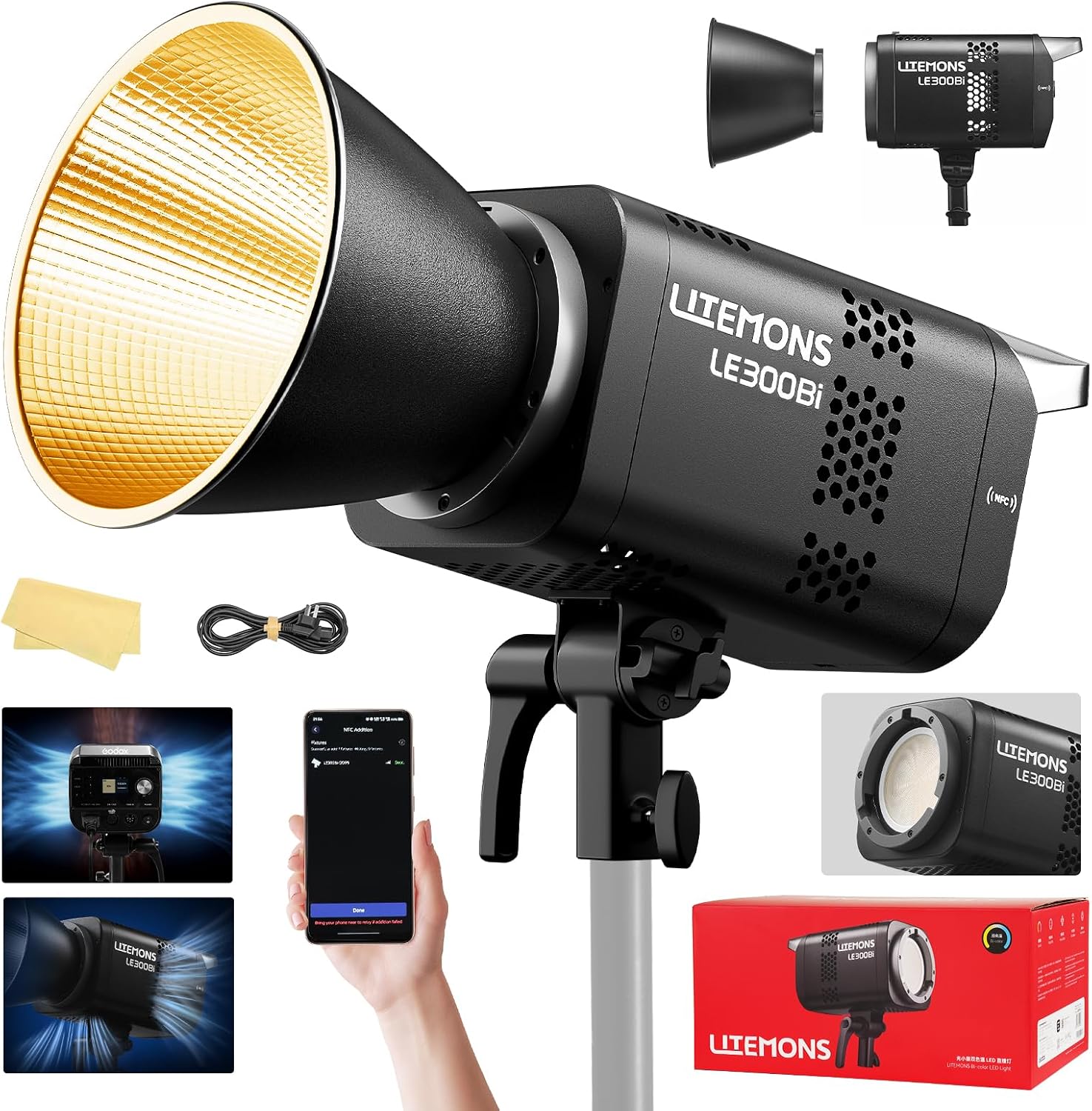 Photography Lighting Kit - ชุดไฟวิดีโอ LED RGB, ไฟสตูดิโอ 3 ชิ้นพร้อมแผงควบคุม,
