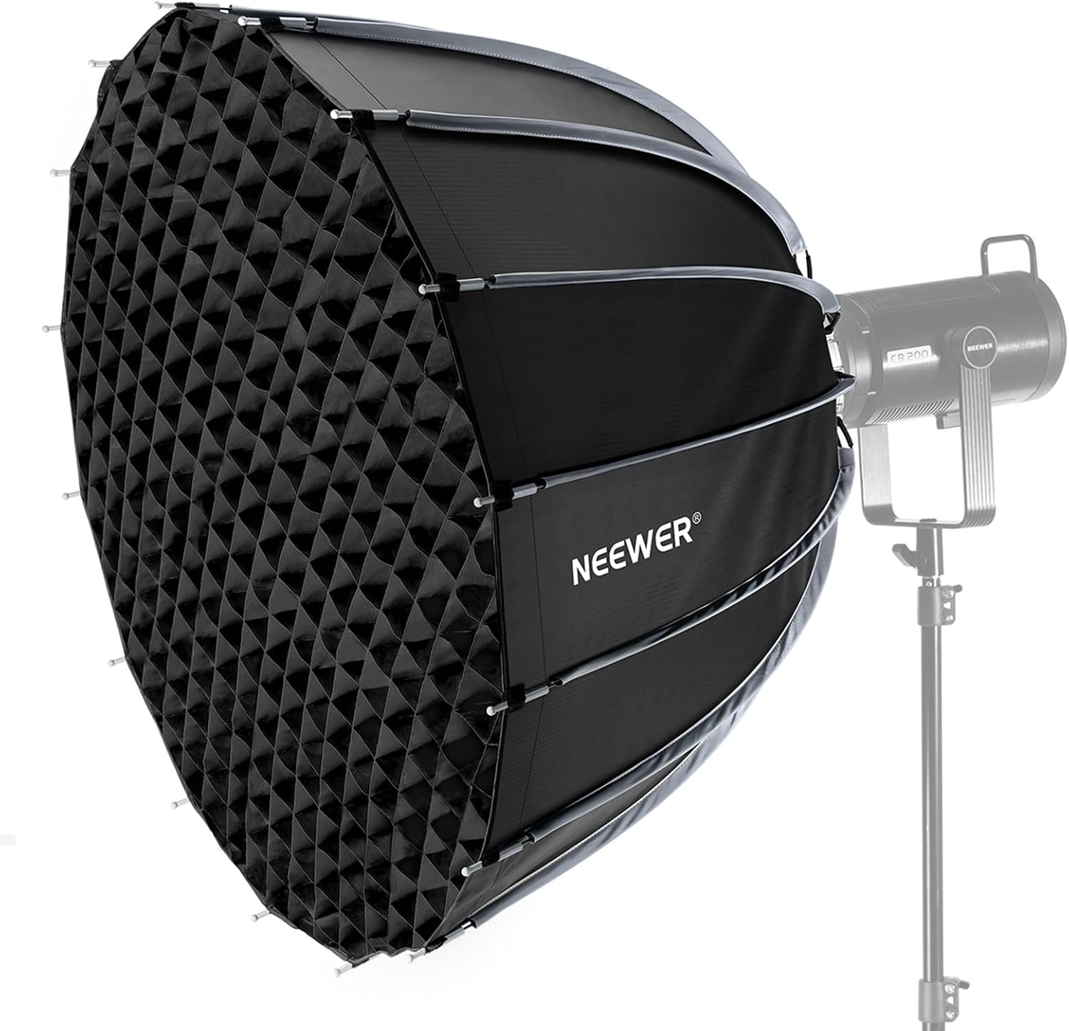 Photography Lighting Kit - ซอฟต์บ็อกซ์แบบพาราโบลาพร้อมเมาท์โบเวนส์ ชุดซอฟต์บ็อกซ์แบบปลดเร็วขนาด 35.4 นิ้วสำหรับการถ่ายภาพในสตูดิโอและการบันทึกวิดีโอ มาพร้อมกับตัวกระจายแสง, กริด