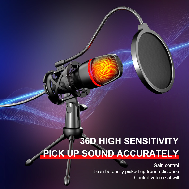 Photography Lighting Uk - ชุดไมโครโฟนคอนเดนเซอร์คาร์ดิโอด์ USB สำหรับเล่นเกมระดับมืออาชีพ พร้อมขาตั้งกล้อง ไฟ RGB