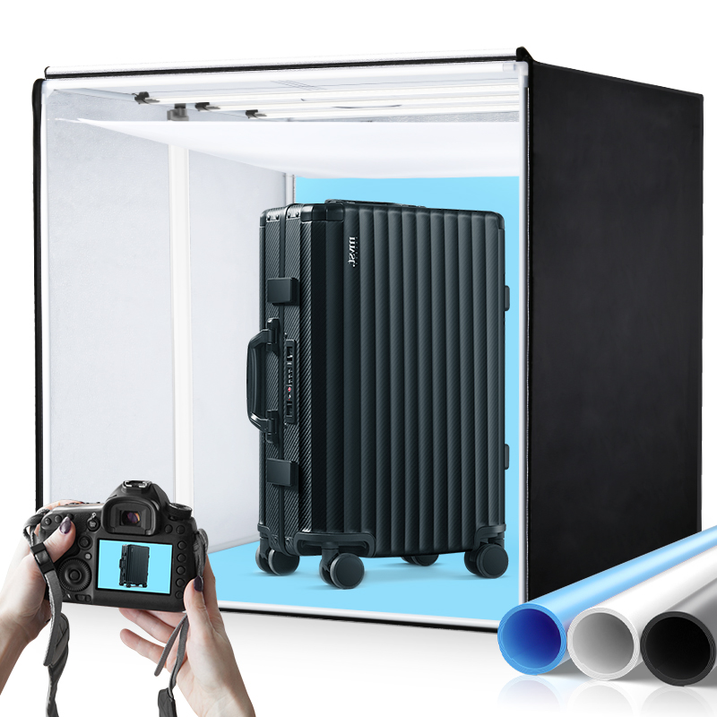 Photography Lighting Kit - ชุดกล่องไฟถ่ายภาพสินค้าสำหรับสตูดิโอถ่ายภาพขนาด120X100X120ซม. โต๊ะขนาดใหญ่แบบมืออาชีพความสว่าง0-100% 3ไฟ LED กล่องไฟถ่ายภาพ