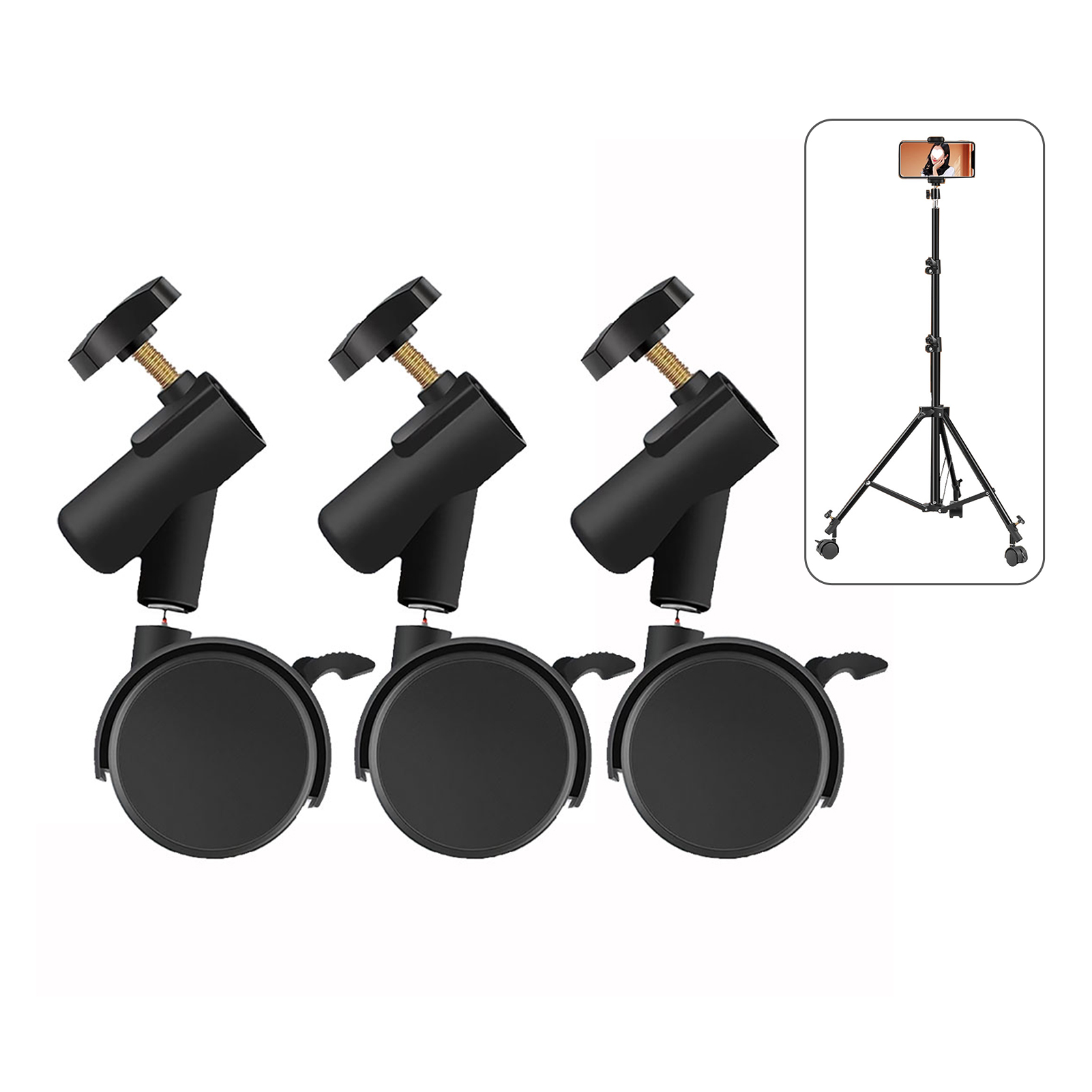 Photography Lighting Tools - 3 ชิ้น/เซ็ต ล้อเลื่อนแบบยืดหยุ่นพร้อมรูยึดขนาดเส้นผ่านศูนย์กลาง 16 มม. สำหรับขาตั้งไฟถ่ายภาพ